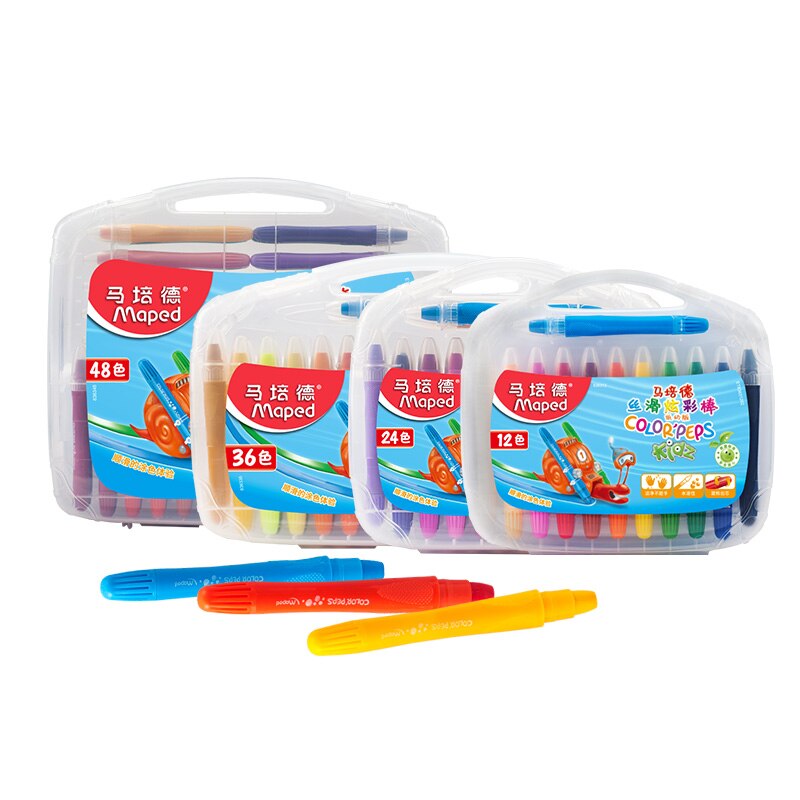 Maped 12/24/36/48 color Thick/thin rod oil pastel water soluble rotary crayon set safe non-toxic and washable art supplies