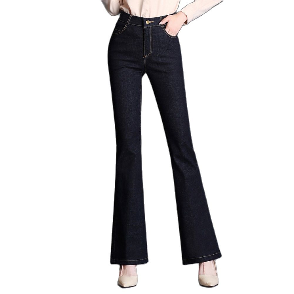 Plus Größe Frauen Stiefel-schneiden Hohe strecken Denim Ausgestelltes Jeans Für Frühling Herbst Einfarbig Dünne Engen aufflackern Jeans Übergröße
