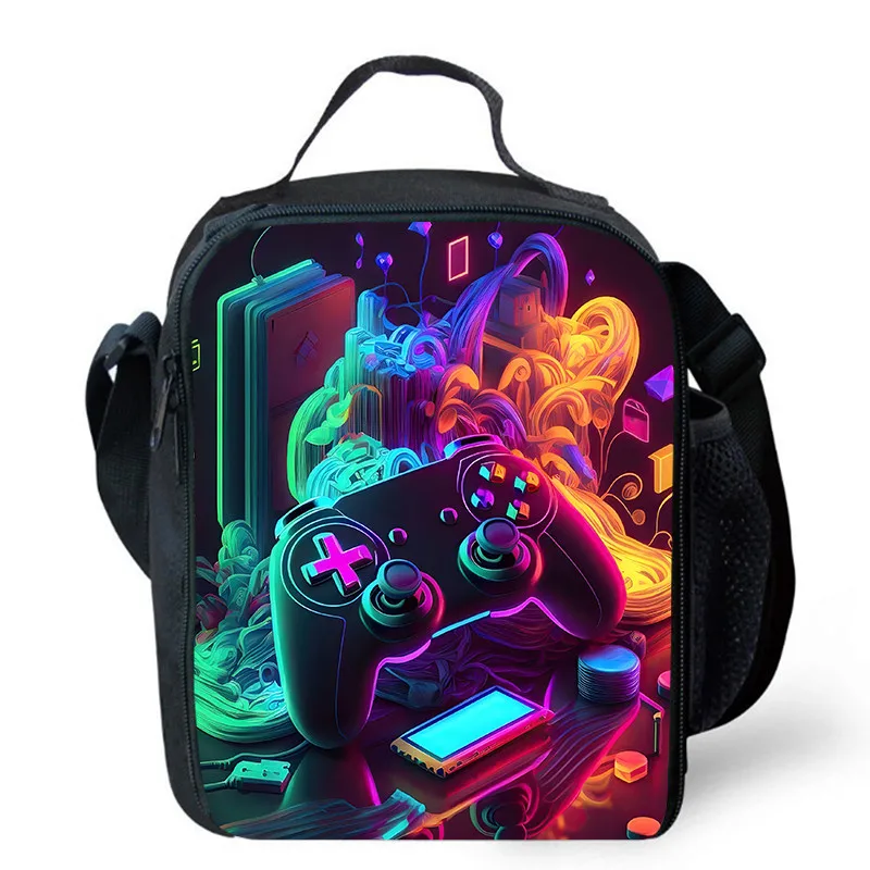 Lunch bags for Child,Cartoon Game con-so-les School Picnic Bags for Boys,Large Kids Insulation Cooler Bags for Aged 4-10 years: MULTI