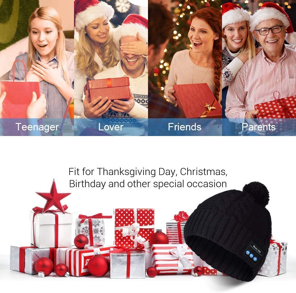 Gorro Bluetooth con altavoces incorporados, gorro con pompones y micrófono para deportes al aire libre, Fitness, Invierno