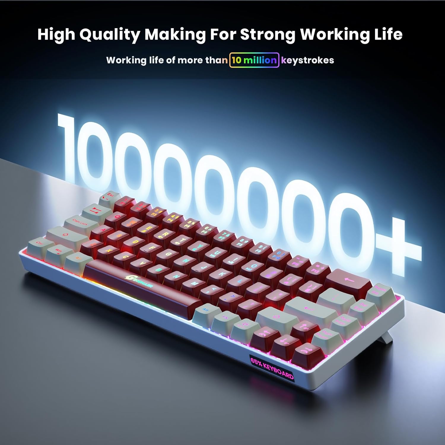 GEODMAER 2,4G teclado inalámbrico para juegos 68 teclas teclado para juegos recargable retroiluminado Anti-ghosting teclado sin conflictos para PC