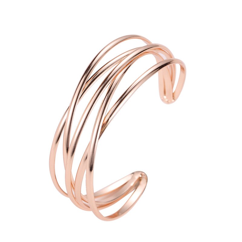 JCYMONG Gold Silver Color Geometric Adjustable Open Cuff Bangles Bracelets for Women Hollow Indian Jewelry: Rose Gold