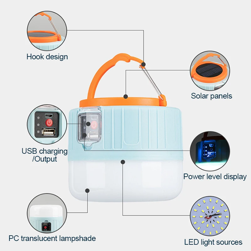 Solar LED Camping Lichter leistungs starke Not lichter Markt Energie spar lampe Fernbedienung Zelt lampe wiederauf ladbare Außen lampe