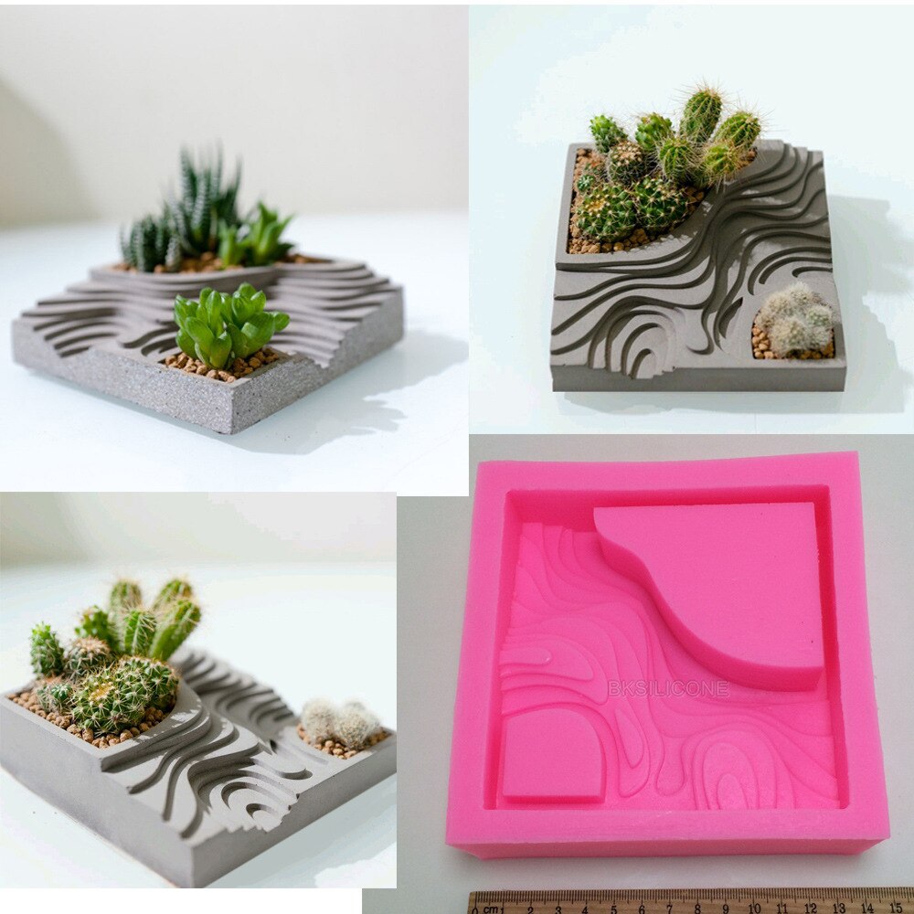 Square Building With Stairs Shape Concrete Silicone Mold Cement Clay Crafts Succulent Plants Pot Gypsum Plaster Silicone Molds