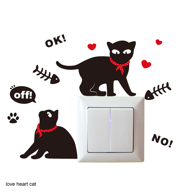 Waterproof Light Switch Sticker Warmly Decorated Wall Stickers Vinyl Wall Decal Bathroom Bedroom Living Room Socket: love heart cat