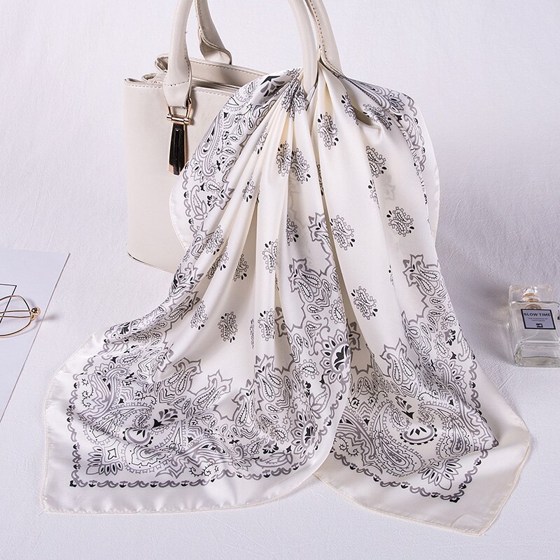 Women Imitation Silk Kerchief Scarves Print Square Neckerchief Office Lady Scarf Muffler Shawl Bag Clothes Accessories: White