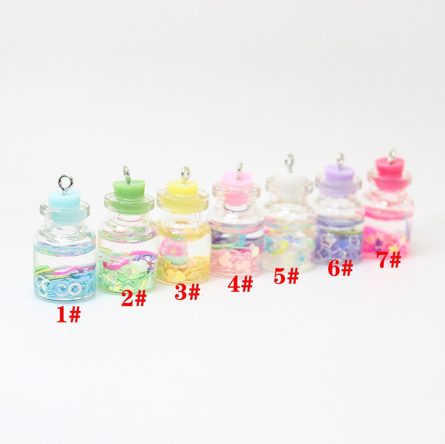 8pcs-- 25*15mm Candy Color Sequined Flower Glass Wishing Bottle Charm Pendant for Jewelry DIY Earrings.Bracelet,Necklace: mixed