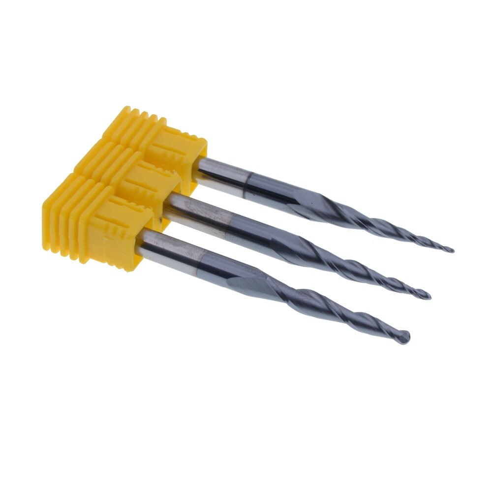 1Pcs 3.175mm 4mm 6mm HRC55 2F solid carbide Tapered Ball Nose End Mills router bits cnc router taper wood metal milling cutter