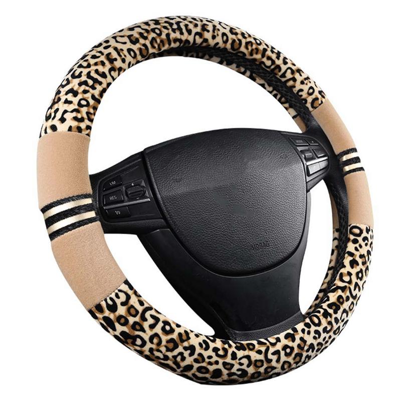 Universal blød varm plysbetræk plys ratbetræk leopardrat bil styling interiør tilbehør: Beige