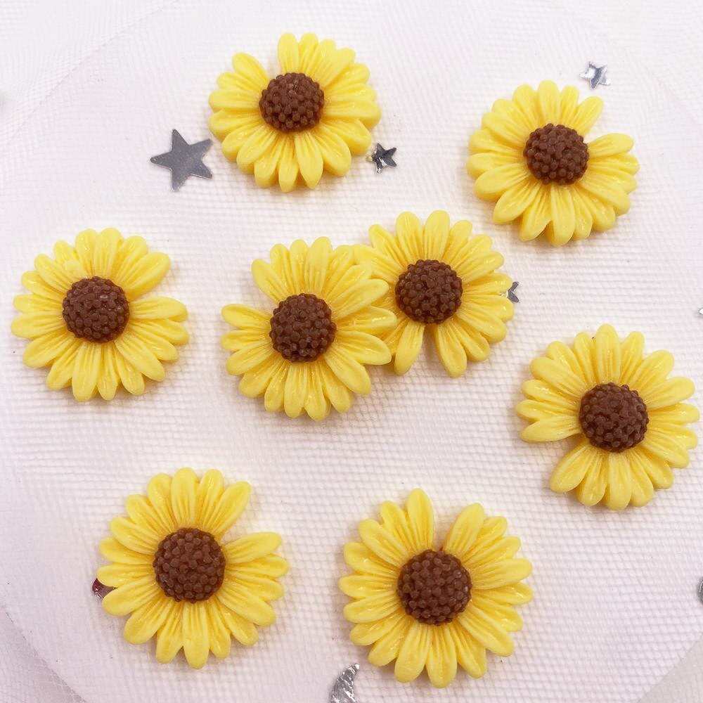 20 piezas de resina con huecos, margaritas y flores planas, cabujón de piedra en miniatura, bricolaje, álbum de recortes, artesanía, accesorios de decoración del hogar OH44: YELLOW