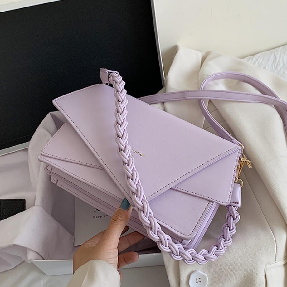 Ensfarget firkantet crossbody-veske pu lær dameveske reise skulder messenger bag
