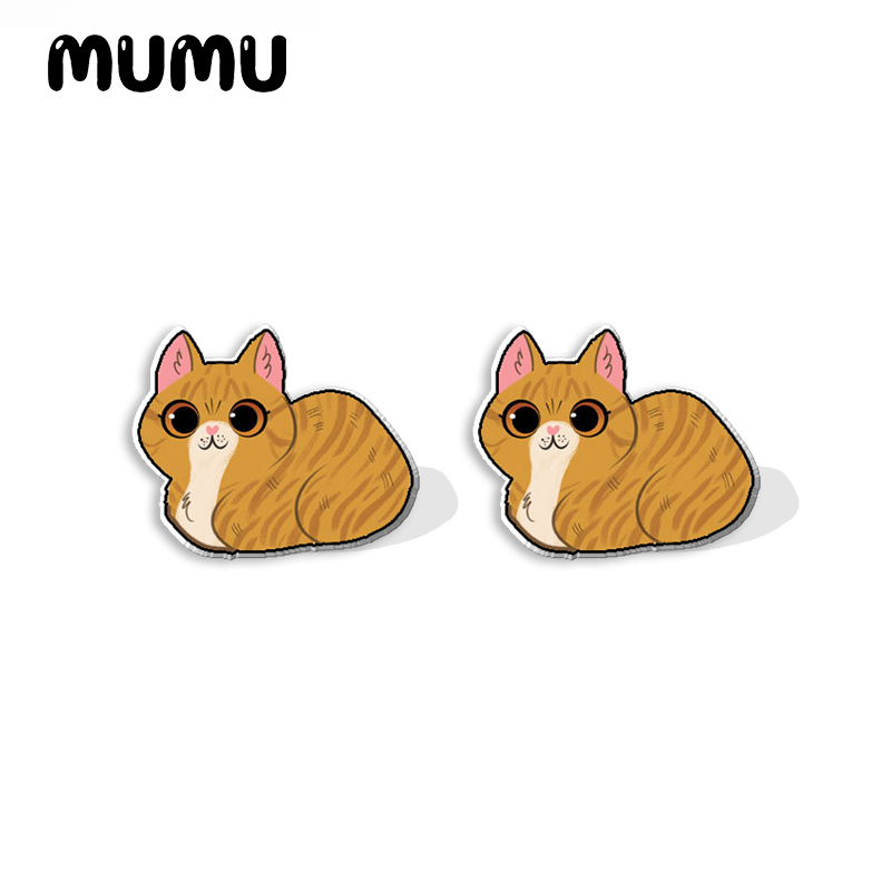 Pendientes con pasador acrílico de gato Angora turco, pendientes hechos a mano de gatos siameses, joyería epoxi de resina, para amigos, novedad de 2023: Bañado en rodio de imitación