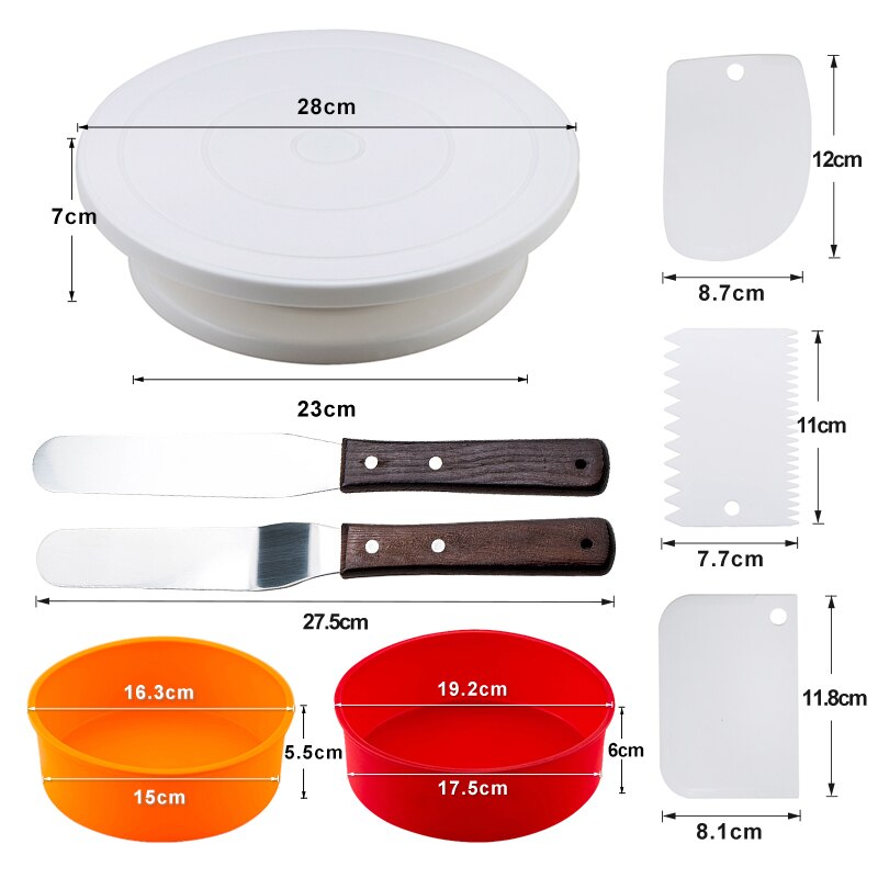 Bakken Taart Decoreren Draaitafel Set Ronde Cakevorm Kam Schraper Soepeler Fondant Dessert Kit Bakken Set Gebak Levert: Set 8