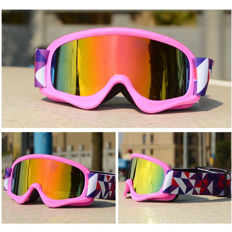Crianças óculos de esqui duplo anti-nevoeiro uv400 crianças óculos de esqui neve esportes ao ar livre meninas meninos snowboard óculos: pink frame red lens
