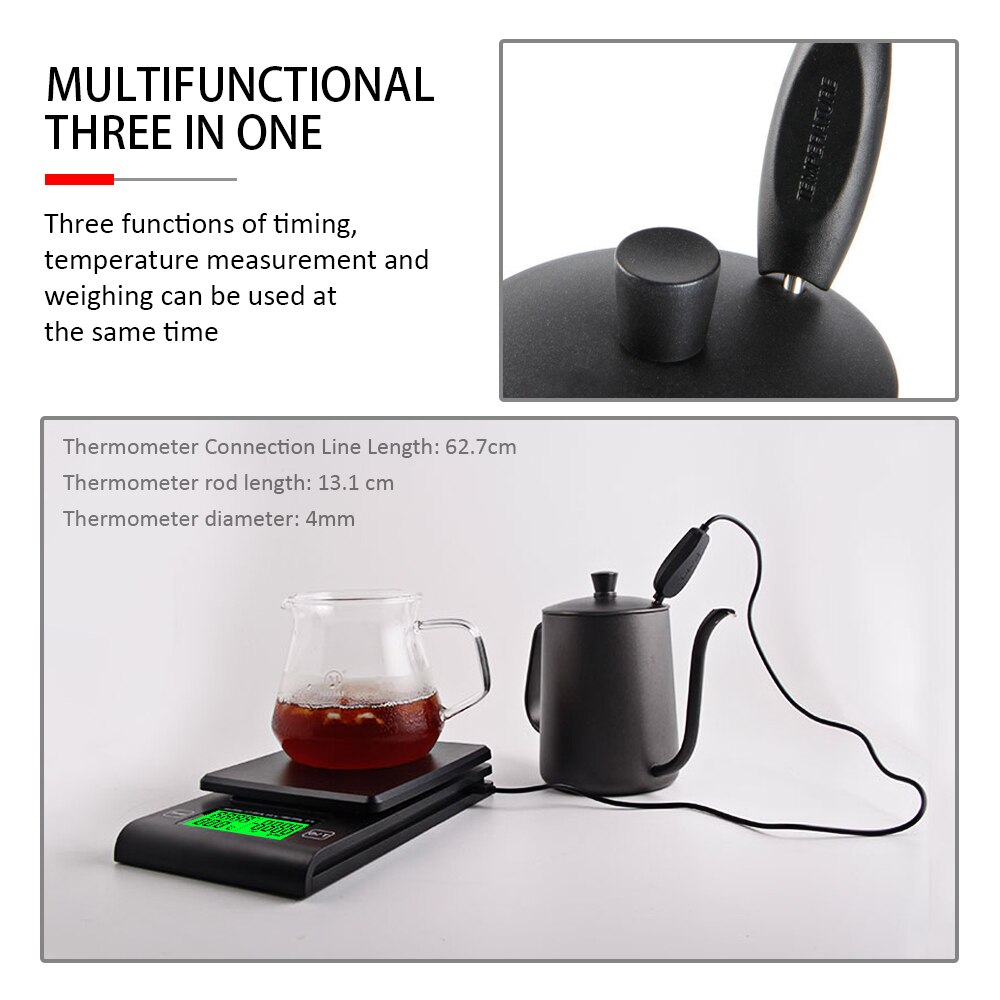 Hånddryp kaffevægt med timer temperatursonde digital hæld kaffe termometer vægt elektronisk lcd mad køkkenvægt