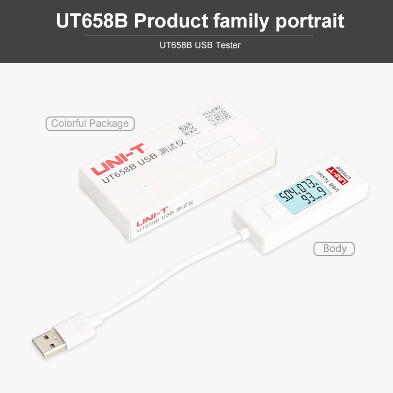 Usb Tester UNI-T UT658 UT658B Mobiele Telefoon Notebook Mobiele Power Veiligheid Monitor 3.0V-9.0V/0.0A-3.0A Lage Waarschuwing Lcd Display