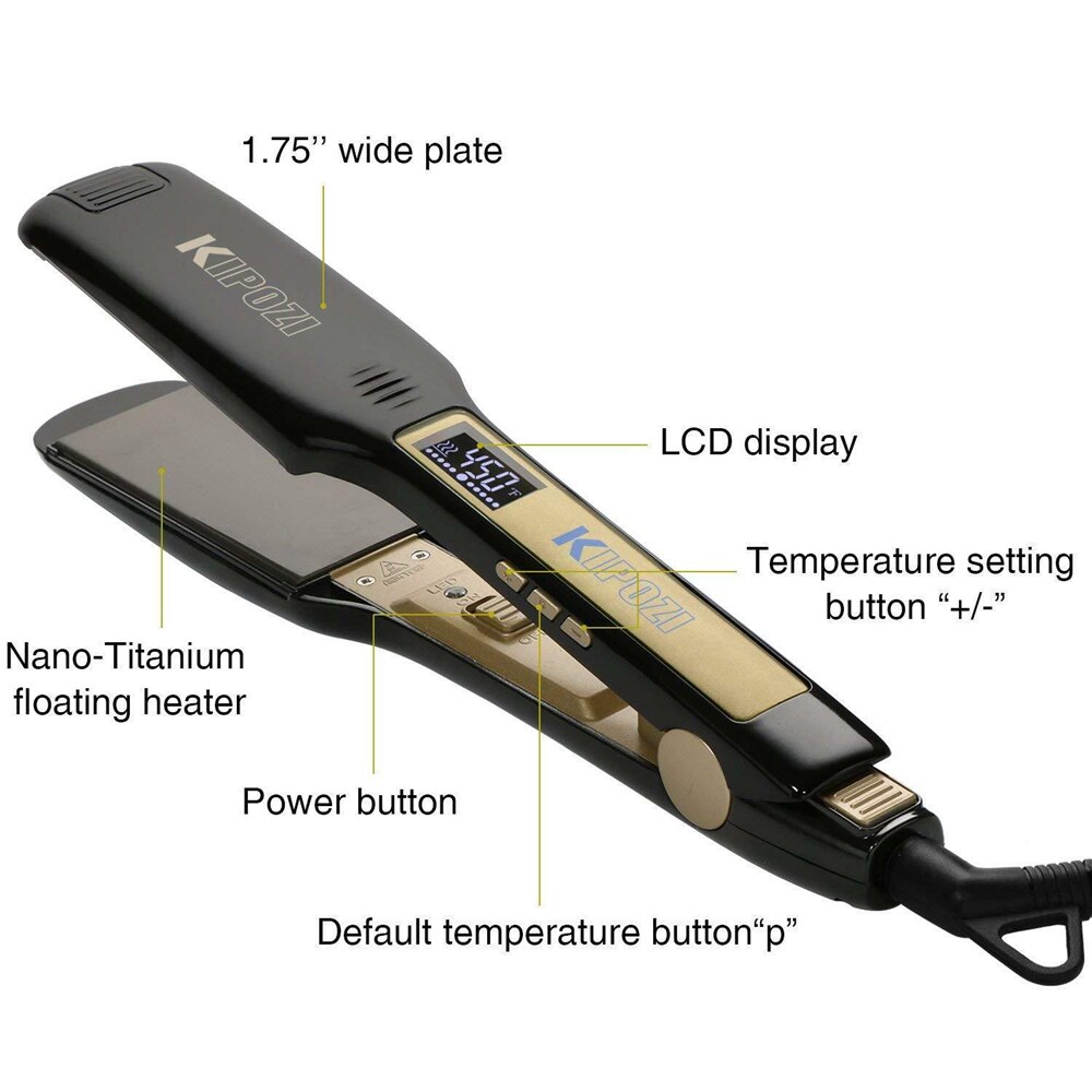 KIPOZI Hair Straightener Flat Iron Digital LCD Display Titanium Dual Voltage Instant Heating Curling Iron Hair Care