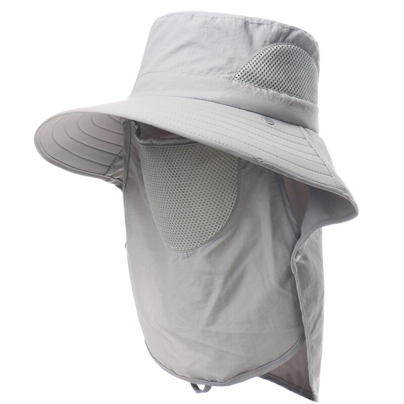 CAMOLAND Women Men Waterproof Bucket Hats With Neck Flap Summer UV Protection Sun Hat Male Breathable Fishing Hiking Caps: Light Grey