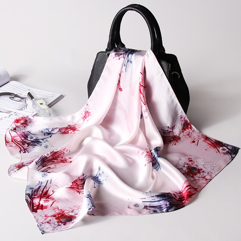 Silke firkantet tørklæde til kvinder print bandana naturlig silke tørklæde tørklæde lille suqare silketørklæde hår tørklæder 65 x 65cm: Farve 21
