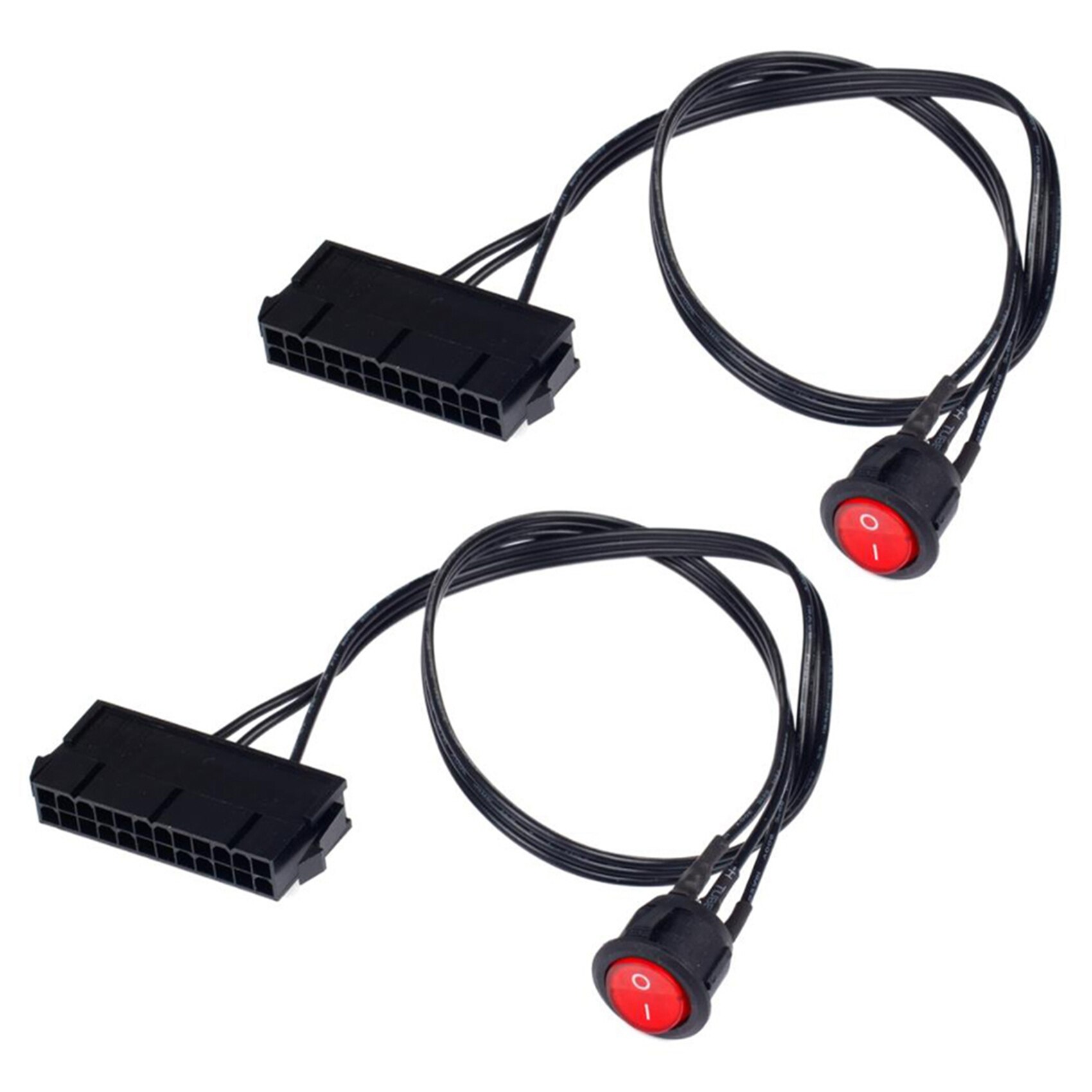 2pcs 50cm Cable Copper Tin Wire 24-Pin Female ATX PSU PC Power Supply Starter Tester Start Up Jumper with ON/OFF Switch