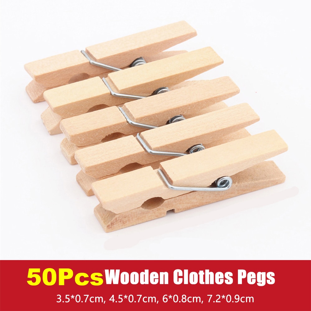 50Pcs Wooden Clothes Pegs Wood Washing Pins Line Hooks Holder Clips Photo Clips Laundry Pins For Hanging Clothing Storage Clips