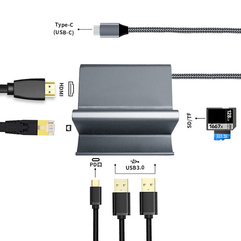 Type C HUB Docking Station USB-C to HDMI Dock Power Adapter Vertical Base with Bracket