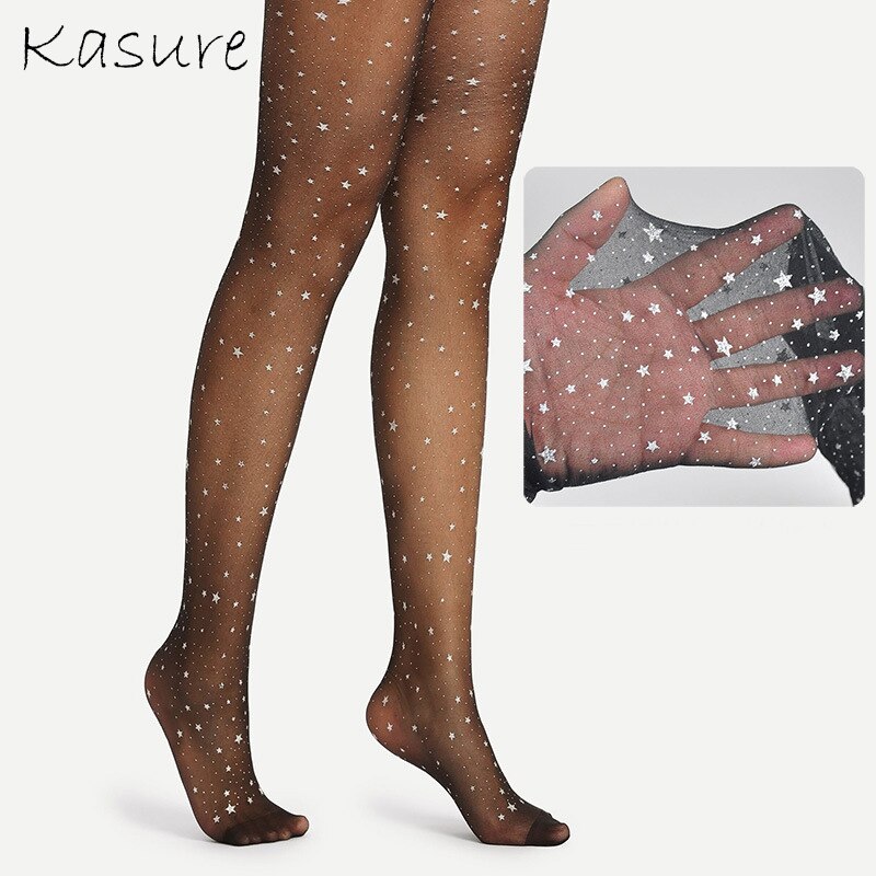 Kasure Mode Starry Ster Vrouwen Sheer Black Micro Mesh Legging Transparante Ster Gedrukt Patroon Panty 'S Voor Jonge Dame