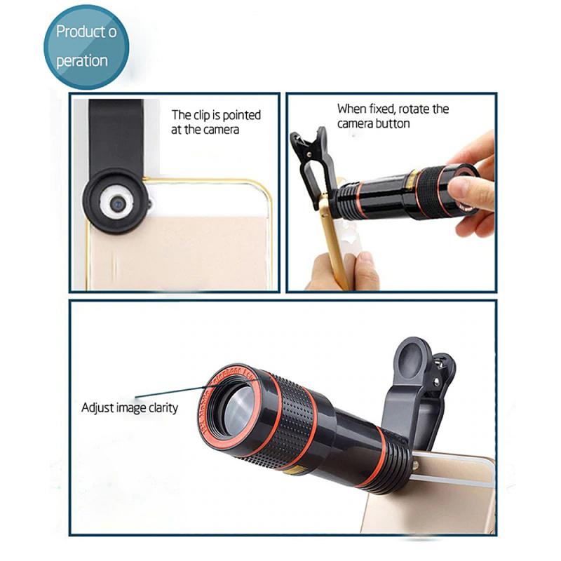8/12X Telephoto Zoom Phone Lens Universal Monocular Optical Telescope Lens For Iphone Samsung Huawei Xiaomi Phones