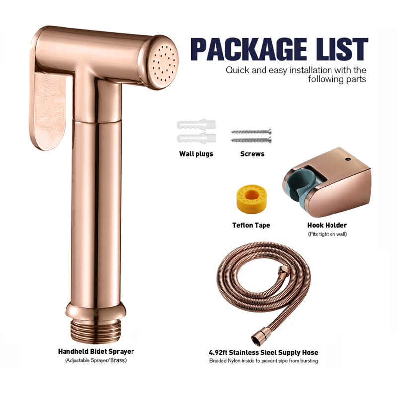 Rose Gold Hand Held Bidet Sprayer Stainless Steel Douche Kit Toilet Bidet Shattaf Copper Valve Jet Set Shower Head