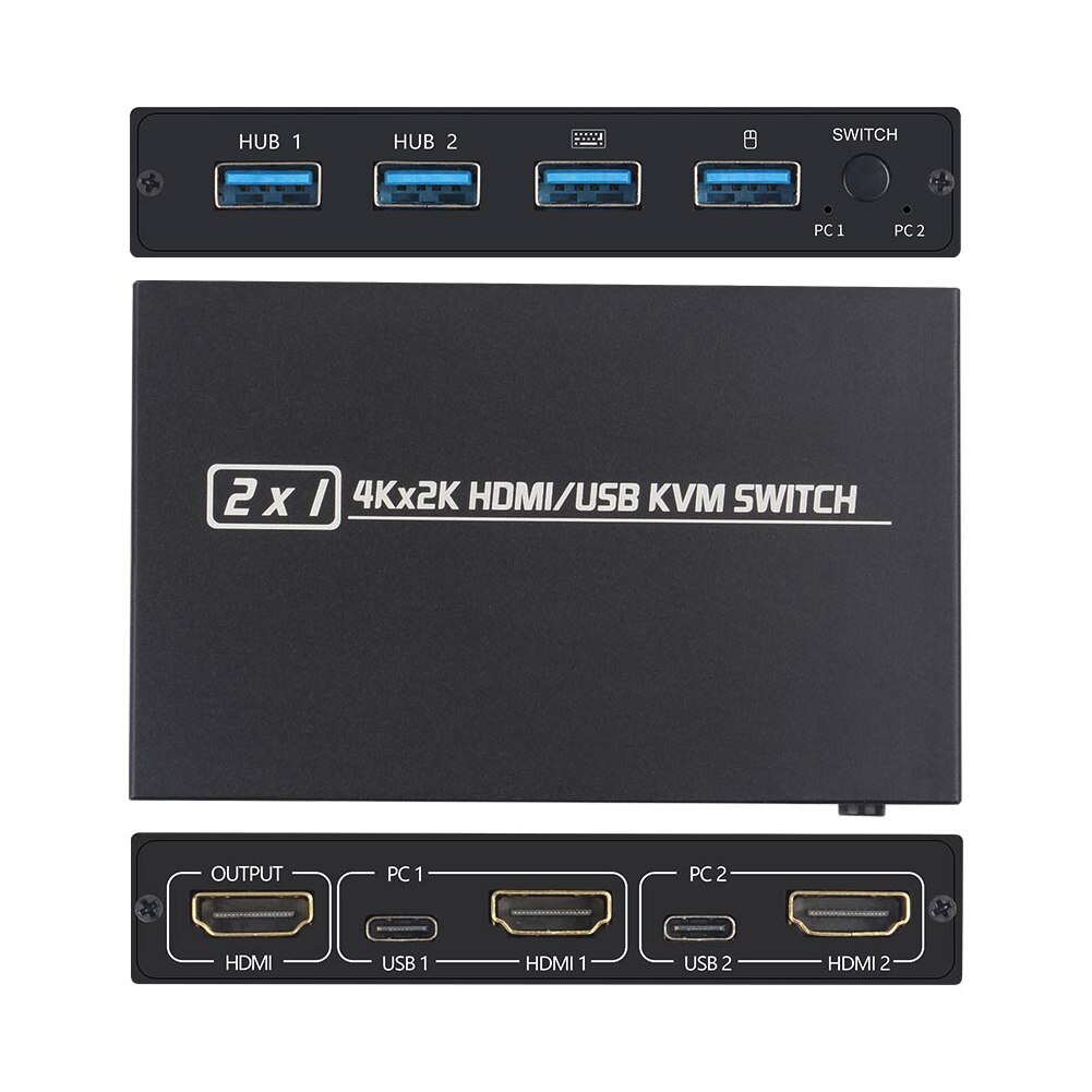 HDMI-Compatible Two USB KVM Box For Shared Monitor Keyboard And Mouse Adaptive EDID / HDCP Printer Plug And USB KVM 4K Switch