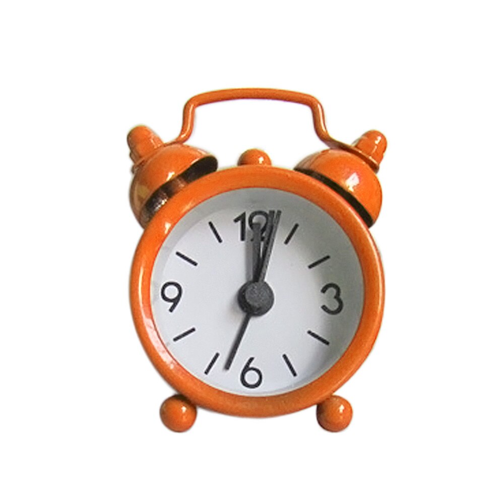 Mini reloj despertador Retro portátil de dibujos animados con números redondos y doble campana para escritorio, reloj Digital de mesa, relojes de alarma para decoración del hogar Klok #3 $: Naranja