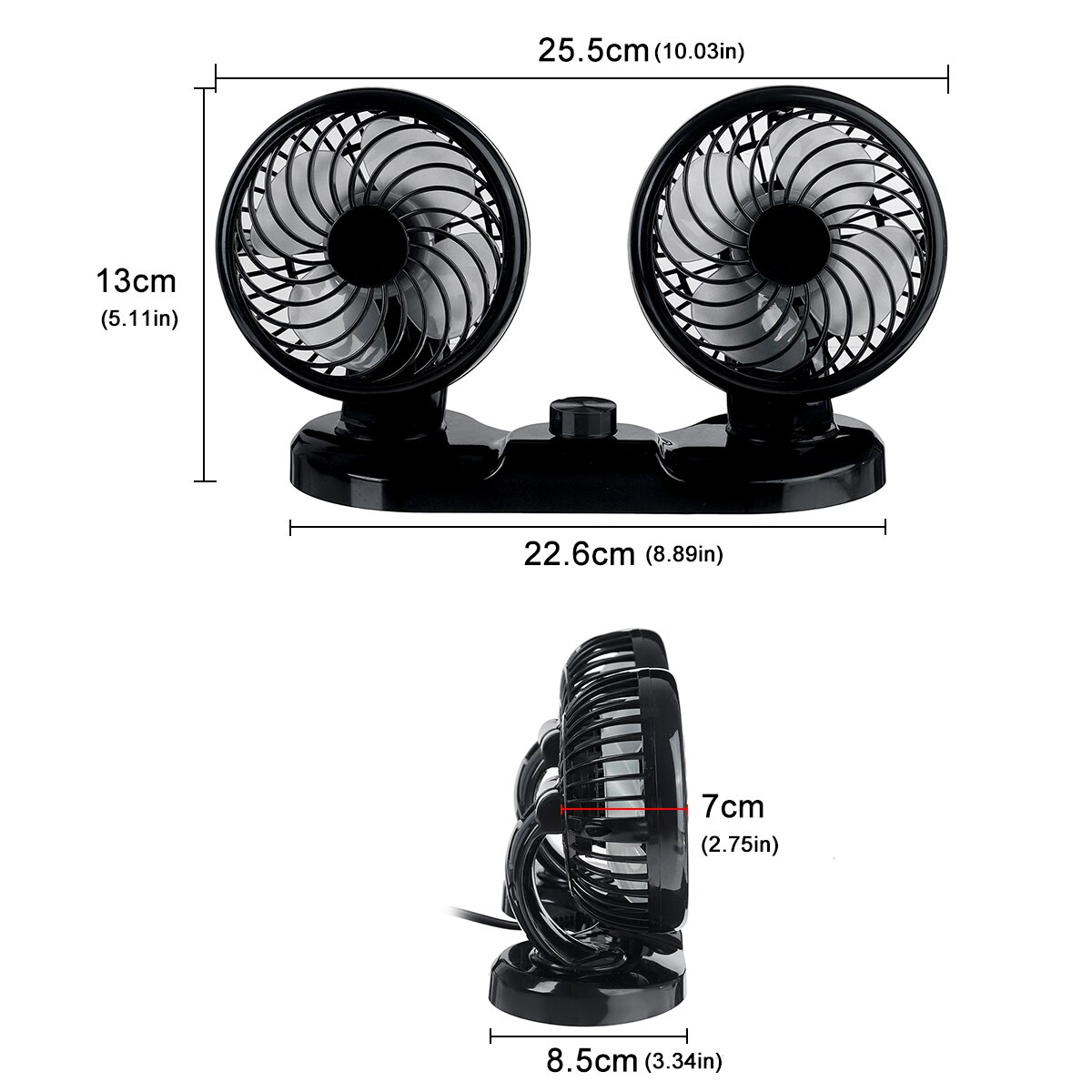 Electric Car Fan With Bracket 12V Electric Car Fan With 360 Degree Rotatable 2 Gear Low Noise Double-headed Cooling Fan
