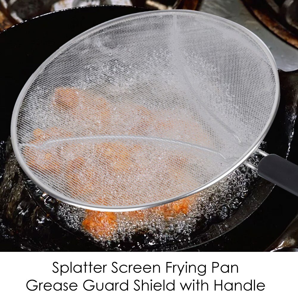 Splash Net Ultrafine Mesh Splatter Screen Frying Pan Grease Guard Shield Stainless Steel With Handle For Most Pots Forceful