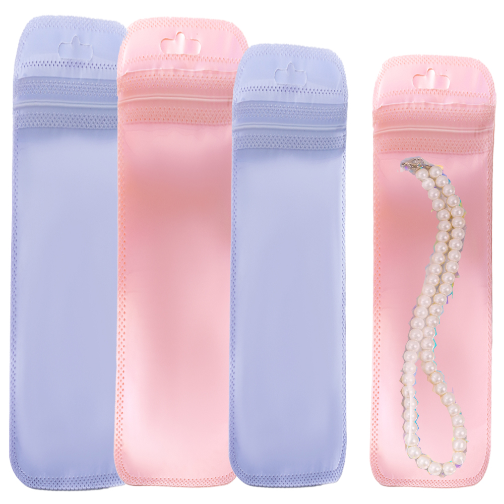 50 Uds. Bolsas holográficas largas de color rosa, bonita bolsa Ziplock para collar, joyería, delineador de ojos, bolígrafos, almacenamiento de embalaje de exhibición para pequeñas empresas