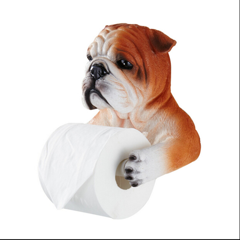 Soporte de papel higiénico para perro gris, bandeja de resina higiénica para el baño, caja de pañuelos de mano con perforaciones libres, soporte para toallas de papel para el hogar, carrete, carrete: 2
