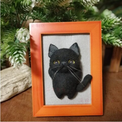 Cat stereo frame wool needlepoint kit wool felt needle felting pendant craft needlecraft DIY handmade: Burgundy