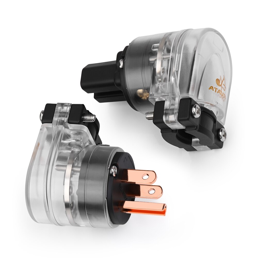 L-shaped HIFI Power plug One Pair Gold-plated US Power Connector + IEC female connector: Red copper