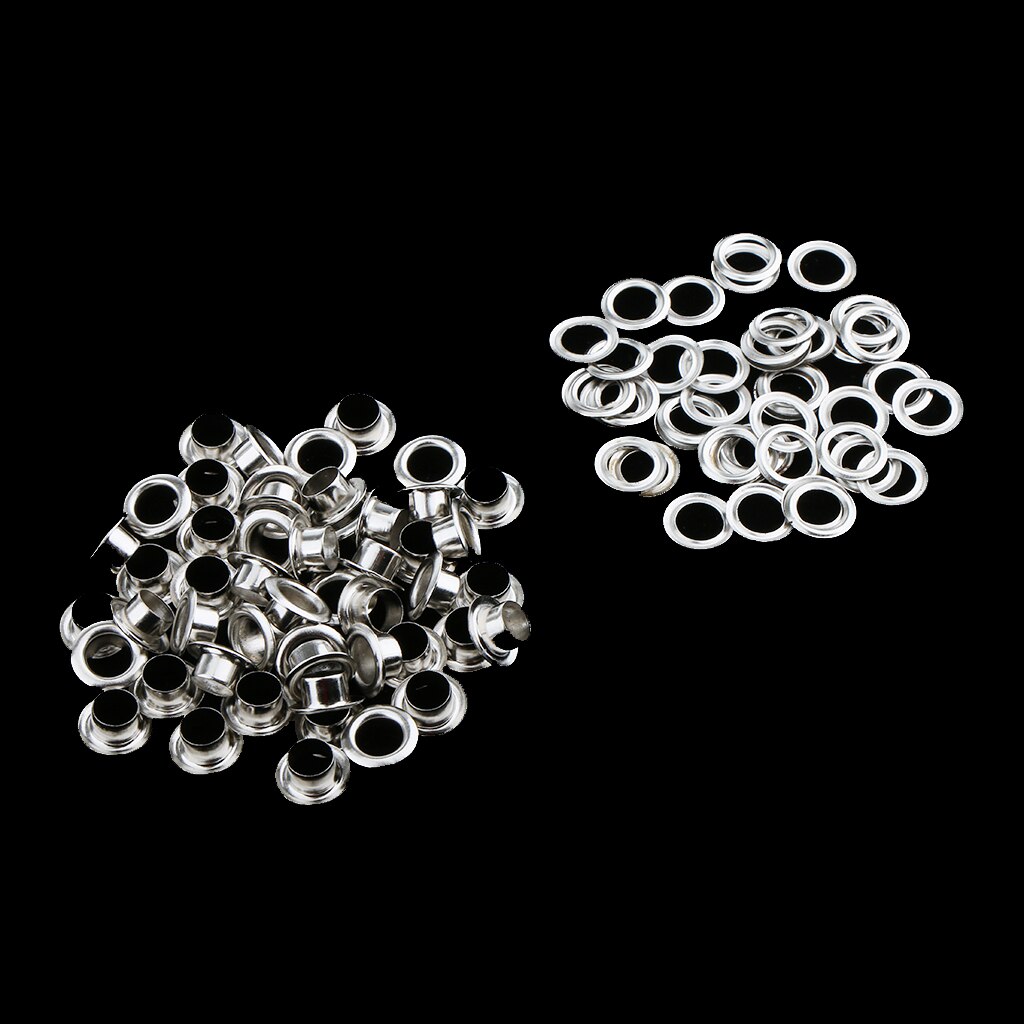 50 stykker metaløjler med skiver læderfittings til beklædningsgenstande: Sølv 11mm