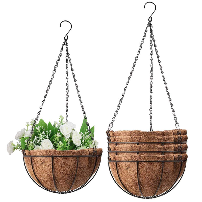 Cesta de flores colgantes de Metal, con forro de cáscara de Coco, colgante para exteriores decorativo de 10 pulgadas, 5 uds.: Default Title
