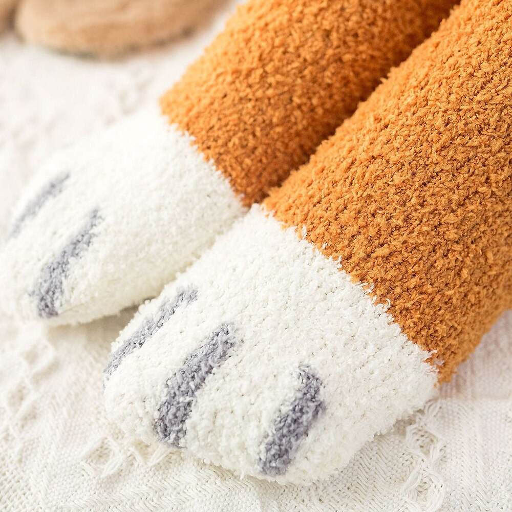 1 par plys koral fleece sokker kvindelige rør sokker efterår og vinter kat kløer søde tykke varme sovende gulv søvn sokker 3