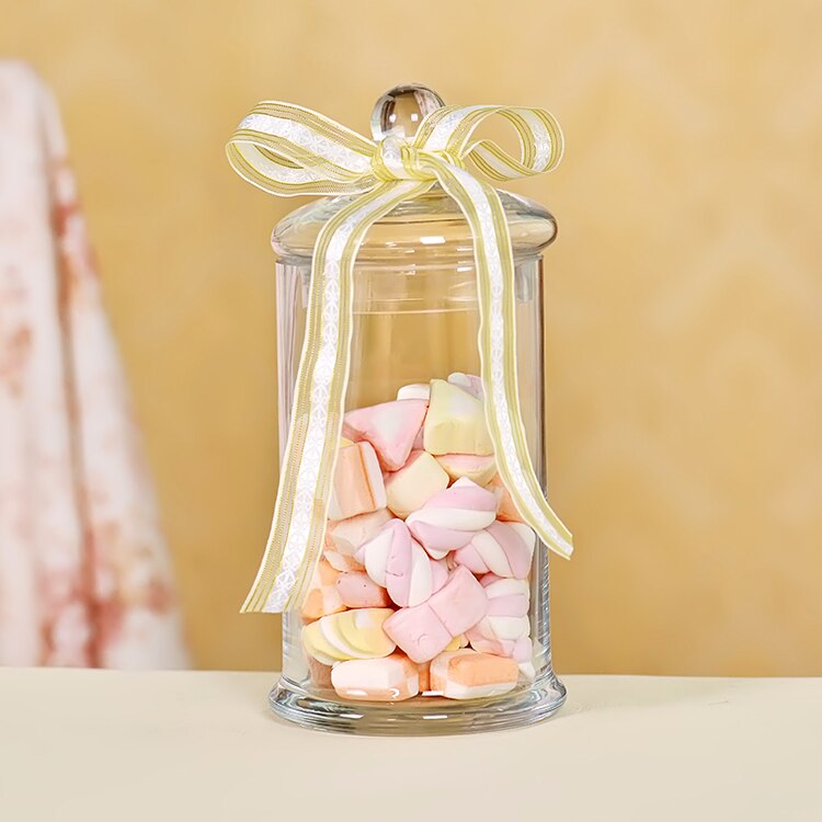 European Style Transparent Glass Candy Jar with Glass Cover Wedding Dessert Display Stand Home Candy Storage Tank: F