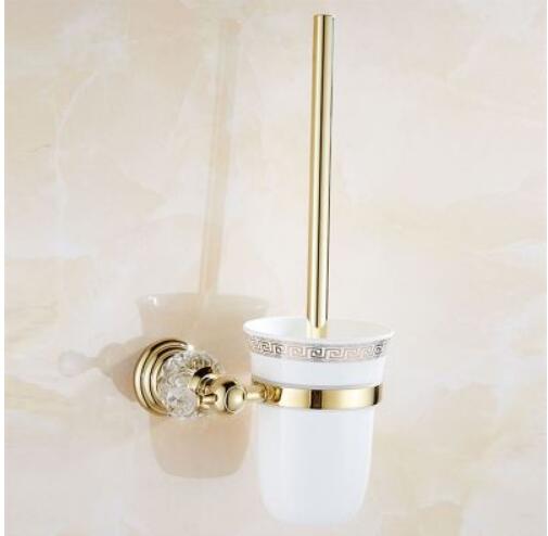 Clear Crystal Bathroom Accessories Sets Silver Polished Gold Towel Rack Toilet Brush Holder Solid Brass Bathroom Hardware Sets: toilet brush holder
