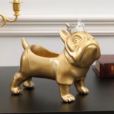 Simpel kunst harpiks gylden bulldog opbevaringsboks dekoration moderne hjem indgangsnøgle fjernbetjening snack opbevaringsboks boligindretning: C