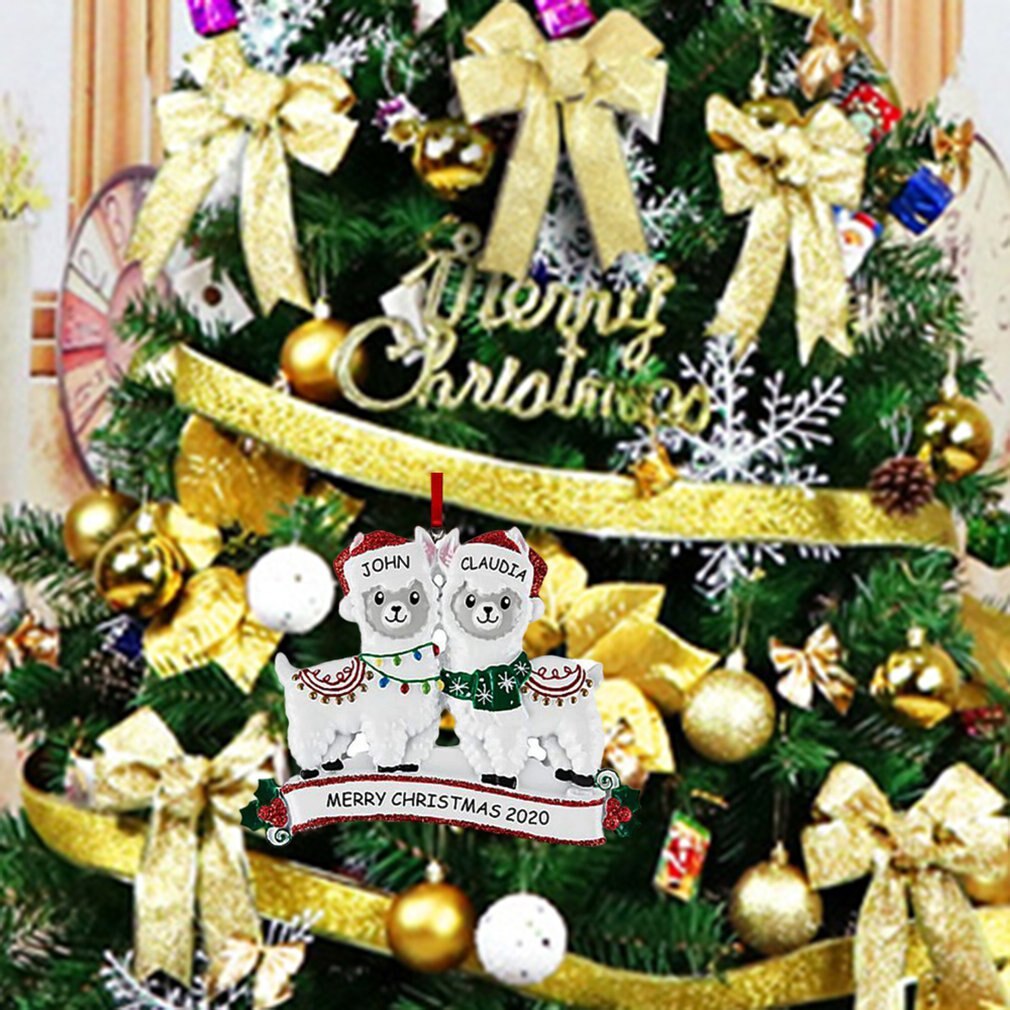 Schattige alpaca-familie kerstboomhanger diy naam pvc kerstboomhanger kerstversiering