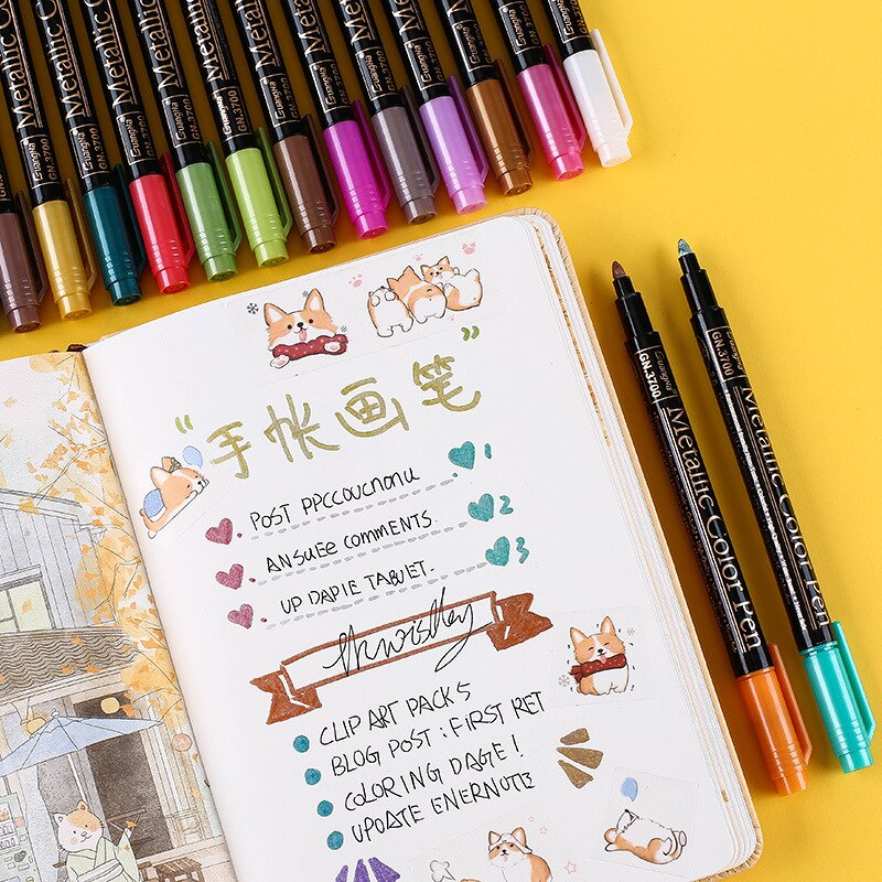 Rotulador de Color metalizado Set 12/20 piezas pintura marcador bolígrafos para Scrapbooking manualidades DIY adorno para álbum de fotos Rock dibujo creador de tarjetas bolígrafo escolar