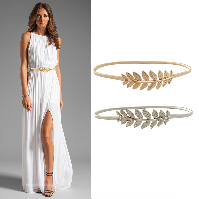 Cinturón elástico de Metal para mujer, cinturón de cadena de Color dorado y plateado, hebilla de hojas para mujer, vestidos con correa