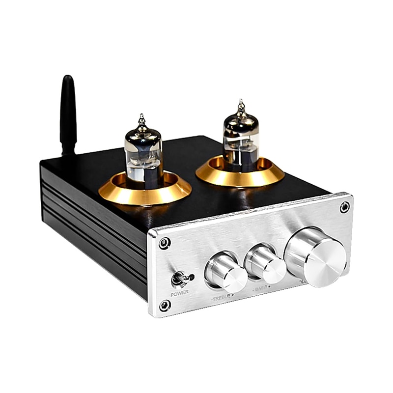 Buffer hifi 6 j 5 bluetooth 4.2 rør forforstærker forstærker stereo forstærker med diskant bas tonejustering (sølv)