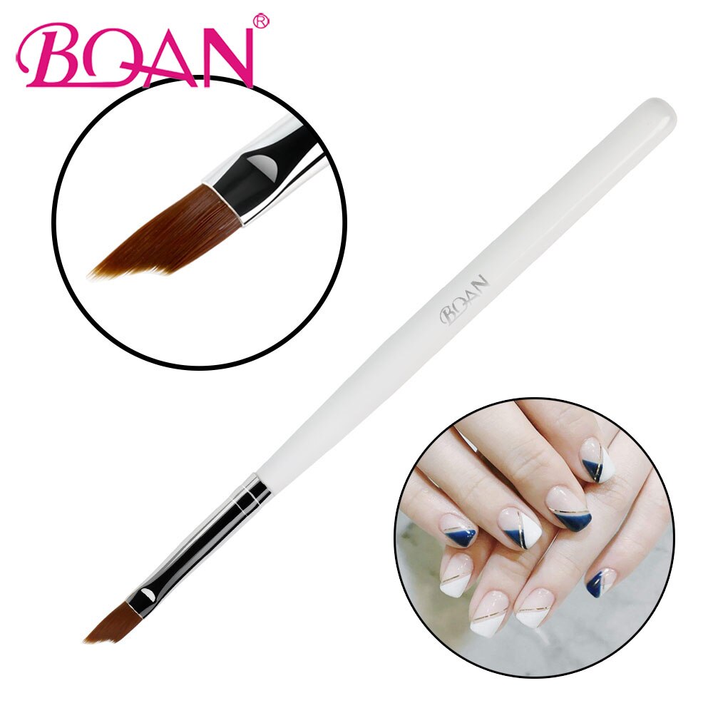 BQAN-pincel francés para uñas, 1 pincel para manicura francesa, de uñas en Gel UV para pintura, dibujo y pulido, puntas francesas para manicura, brochas de media luna: White