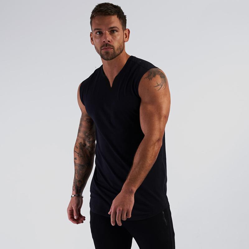 Compression Vest Bodybuilding Stringer Singlets Gym Tank Top Men Fitness Clothing V-neck Cotton Running Sleeveless T Shirt