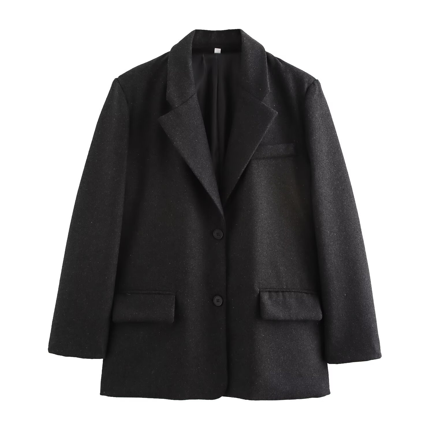 2025 Nuovi abiti da donna: cappotto monopetto con risvolto ampio e alla moda in stile europeo e americano: XS / nero